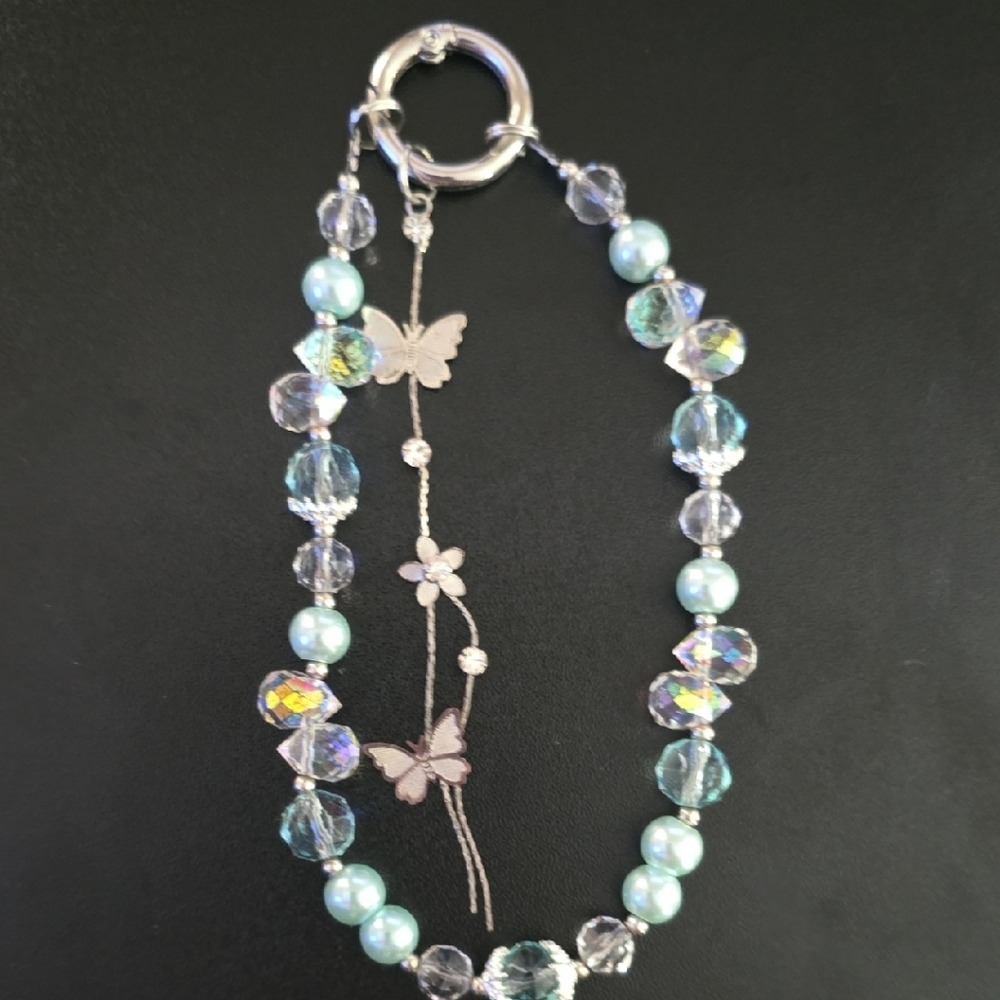 Blue Pearl & Crystal Butterfly Charm